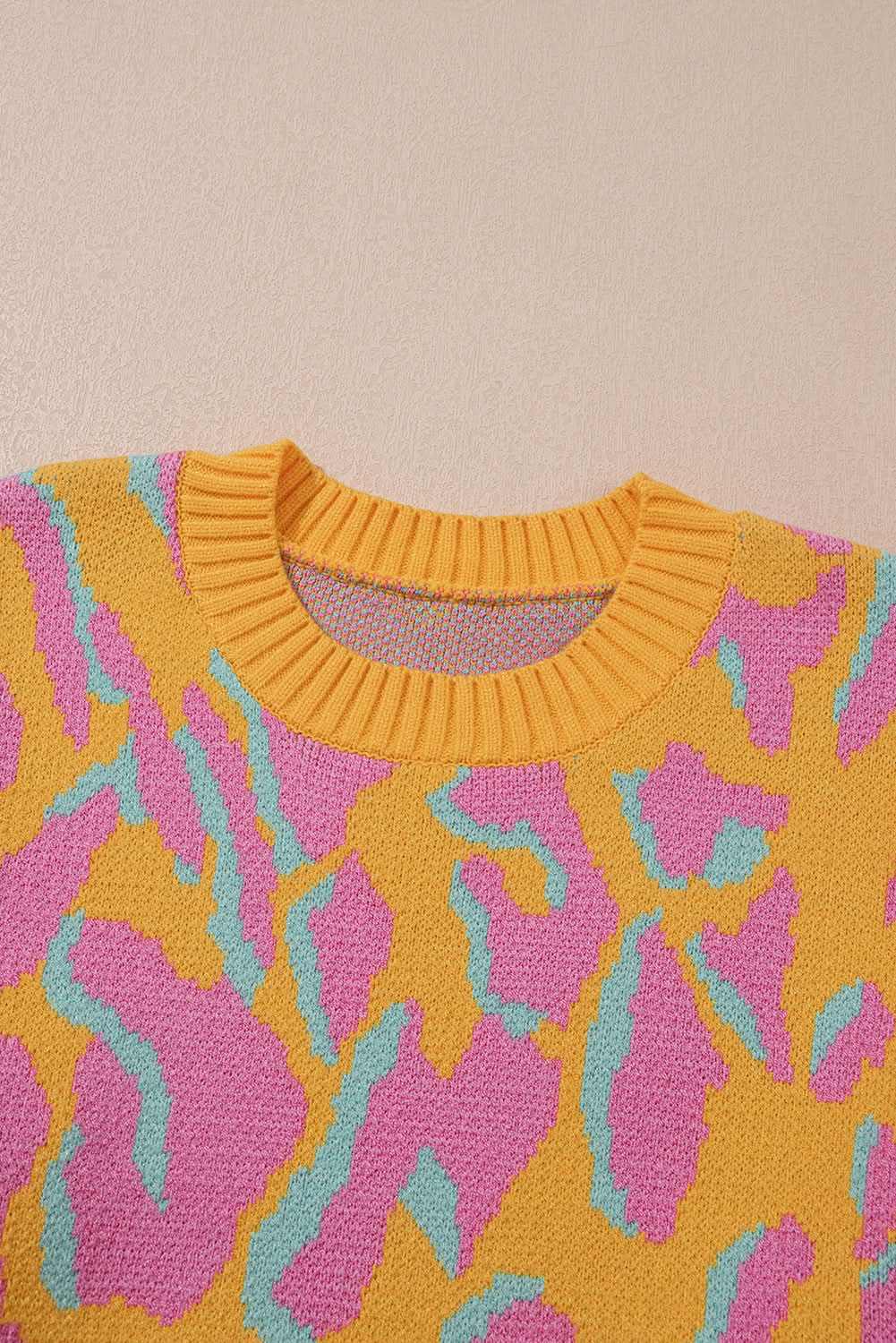 Love Salve Pink Leopard Plus Size Women's Sweater - Daily Winter Style, Comfy Fit