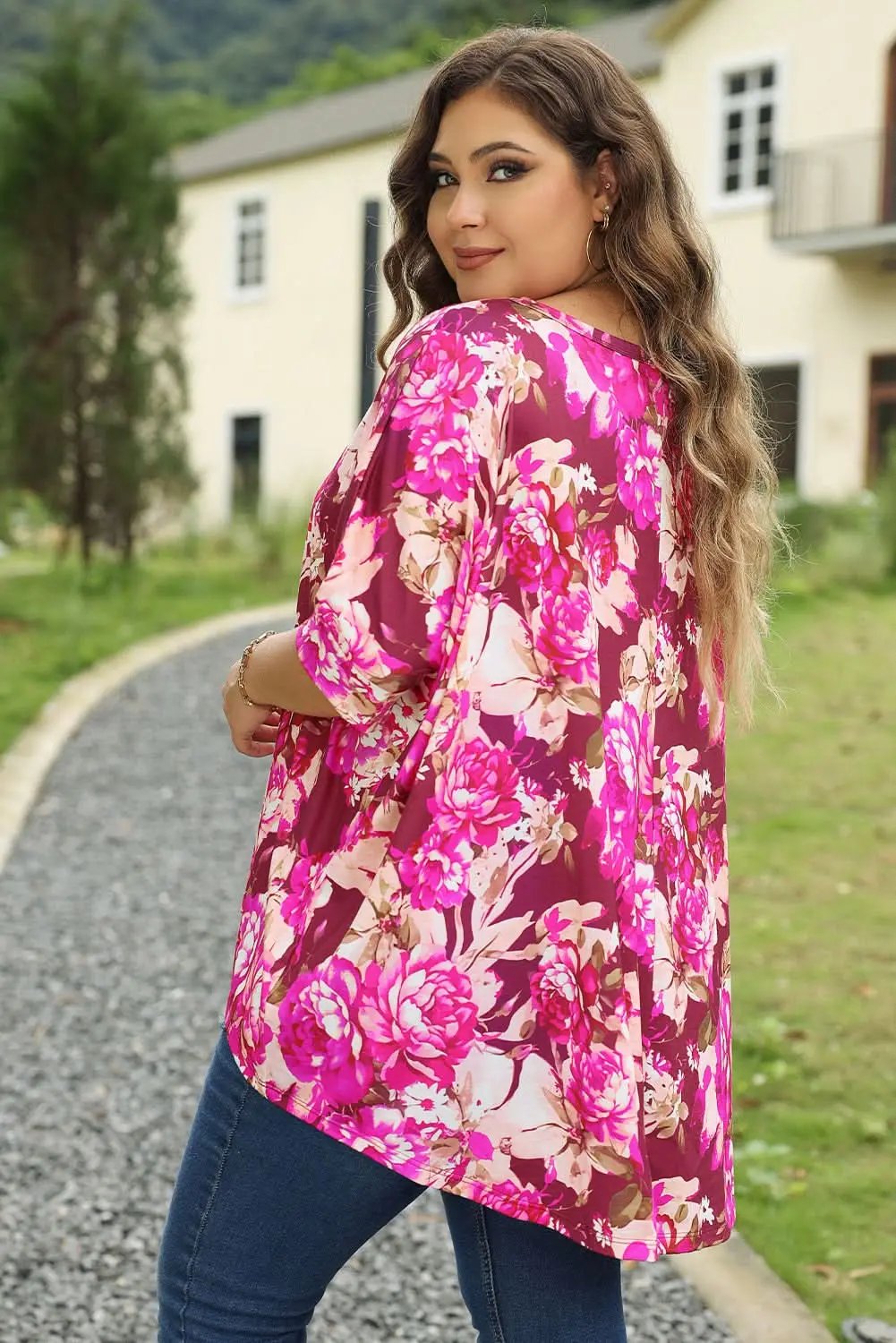 Love Salve Vibrant red floral plus size blouse
