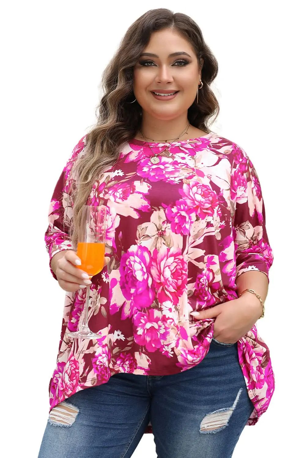 Love Salve Vibrant red floral plus size blouse