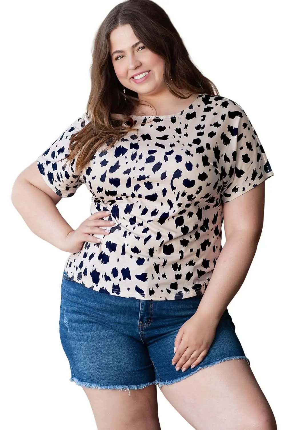 Love Salve Khaki Leopard Print Twist Open Back Plus Size Top