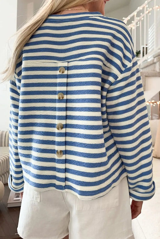 V-Neck Top - Sky Blue Striped - Casual