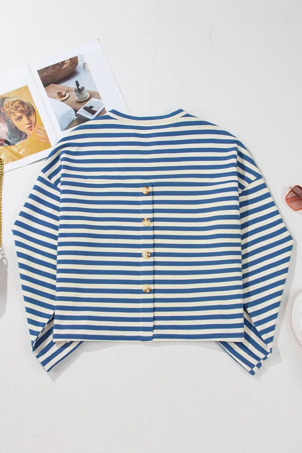 V-Neck Top - Sky Blue Striped - Casual