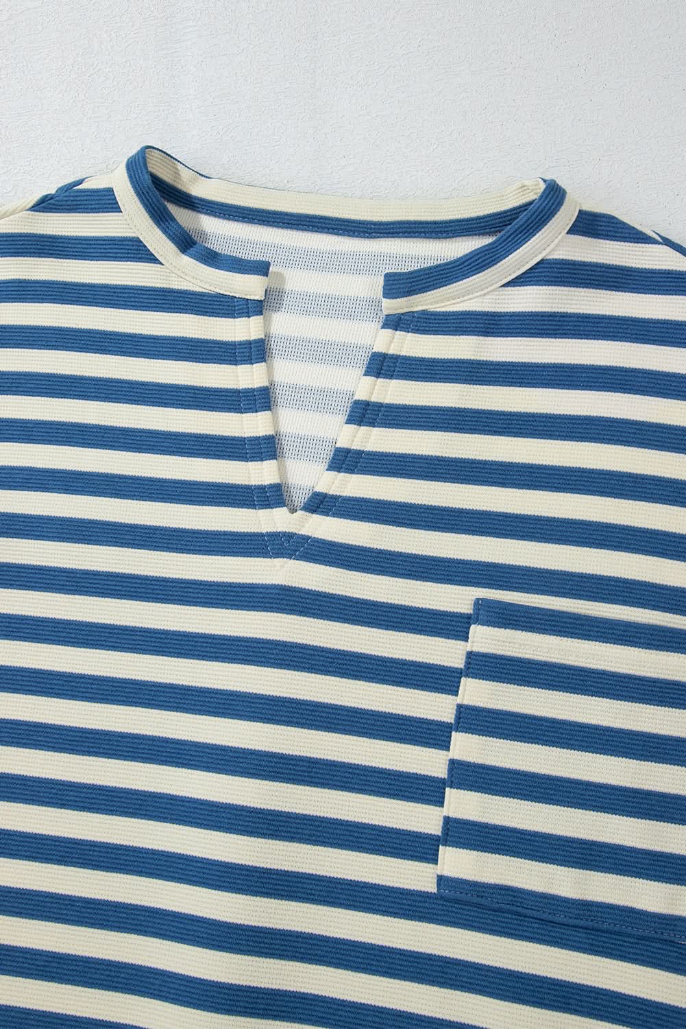 V-Neck Top - Sky Blue Striped - Casual
