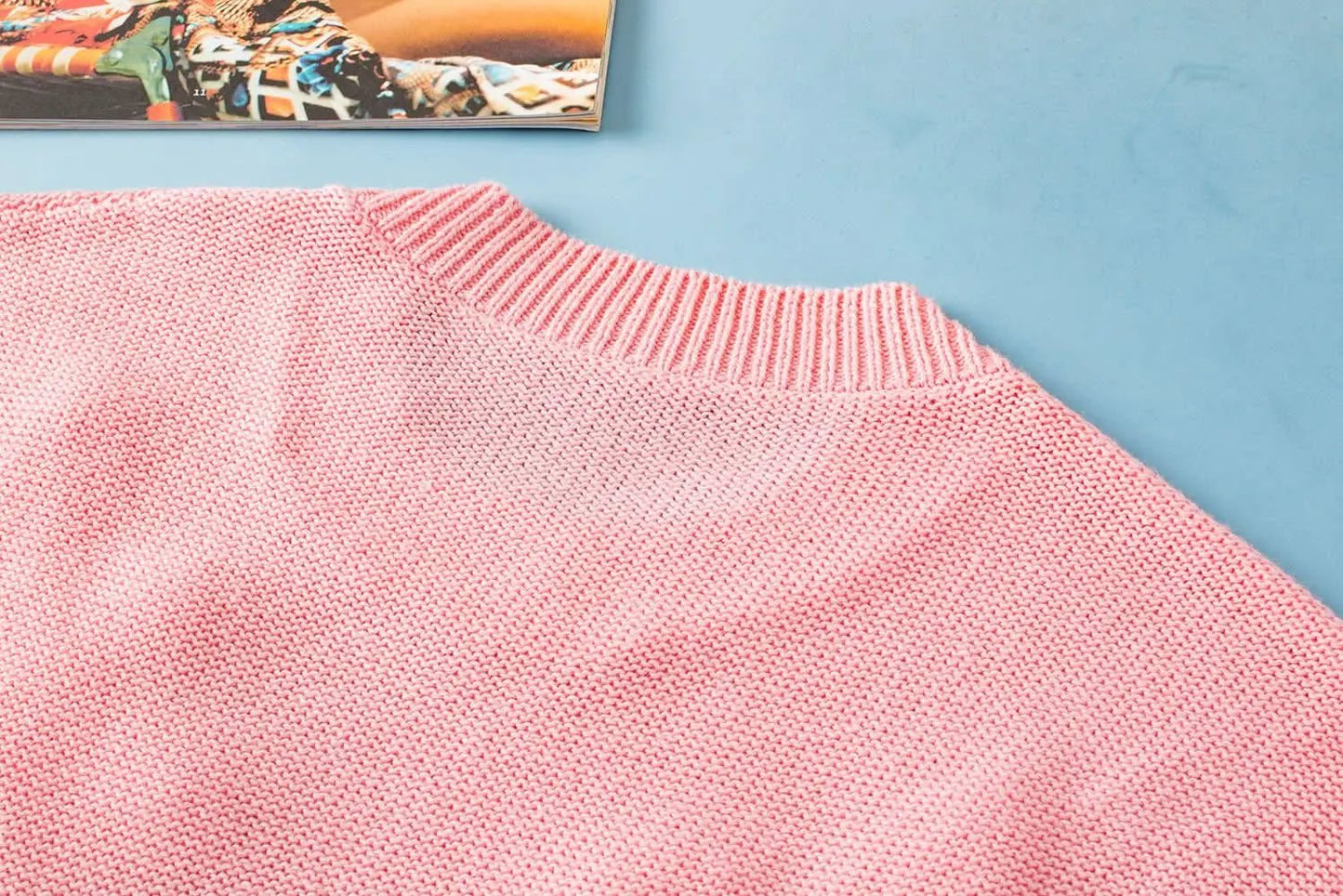 Love Salve Pink Multi Crochet Flower Knit Short Sleeve Sweate