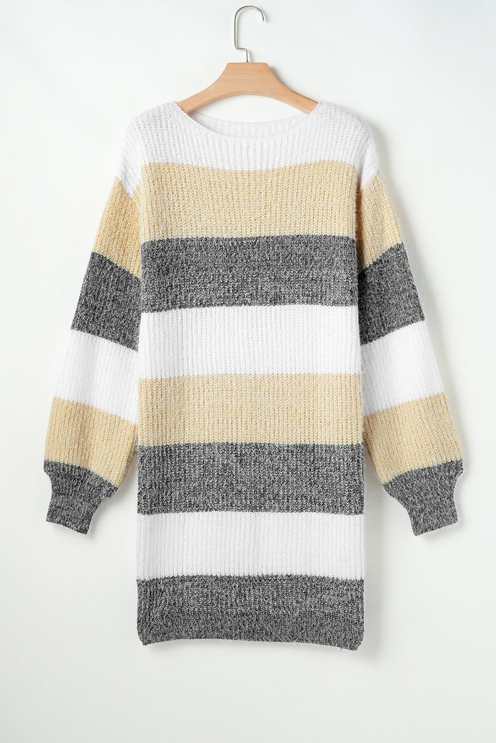 Love Salve Colorblock Knitted Dress Women's Casual Sweater Dress Bubble Sleeve Soft