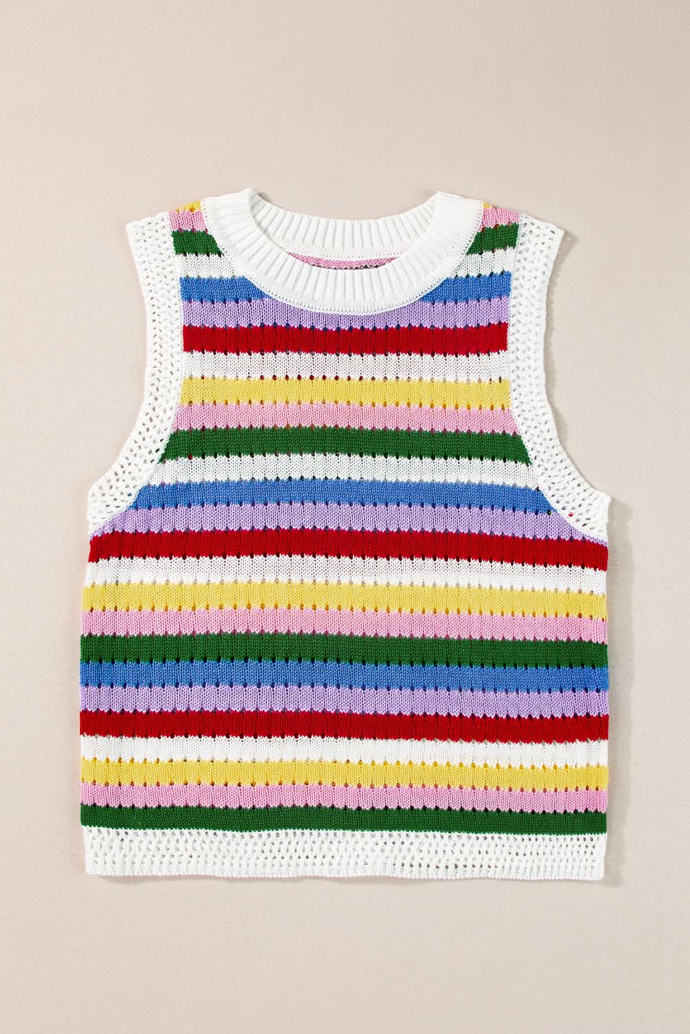 Love Salve Vibrant striped knitted vest with eyelet detail