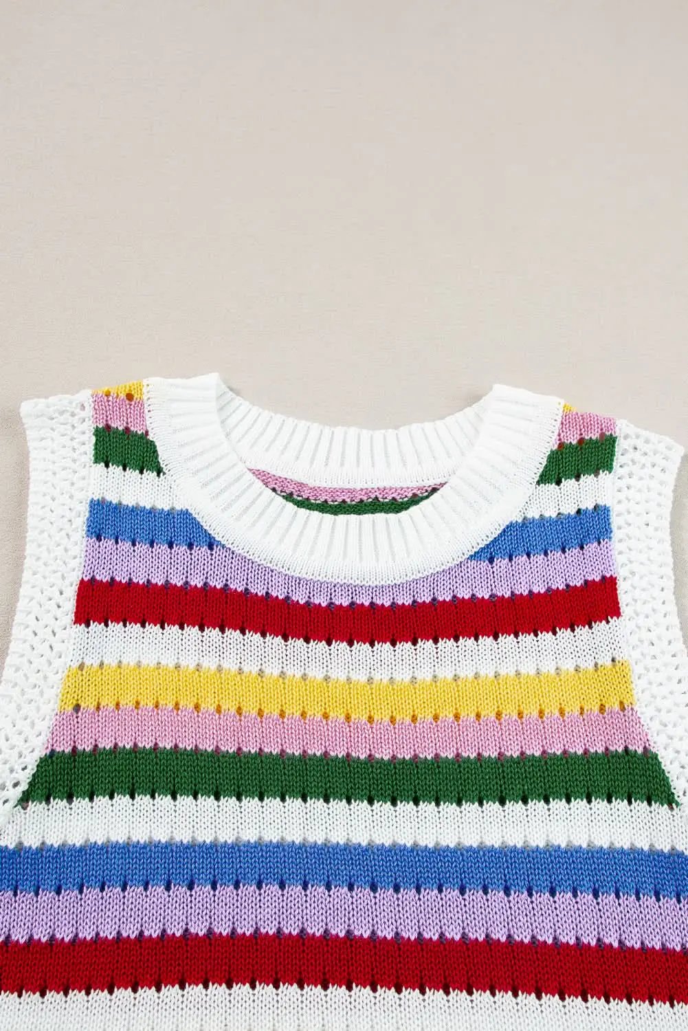 Love Salve Vibrant striped knitted vest with eyelet detail