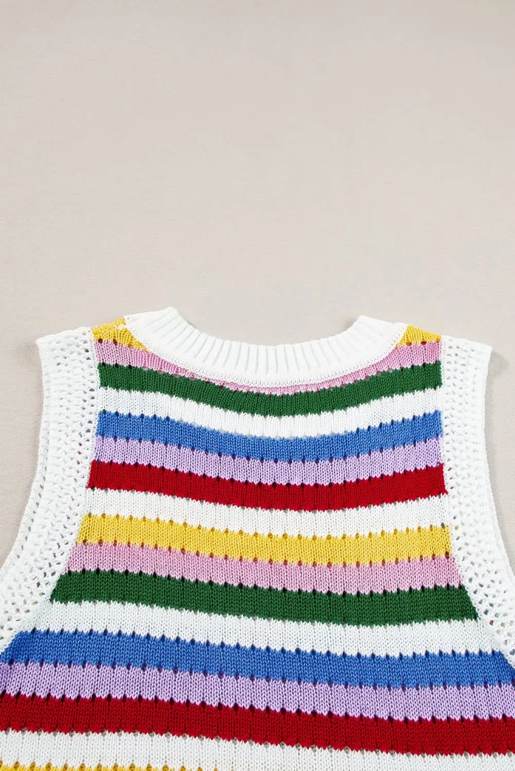 Love Salve Vibrant striped knitted vest with eyelet detail