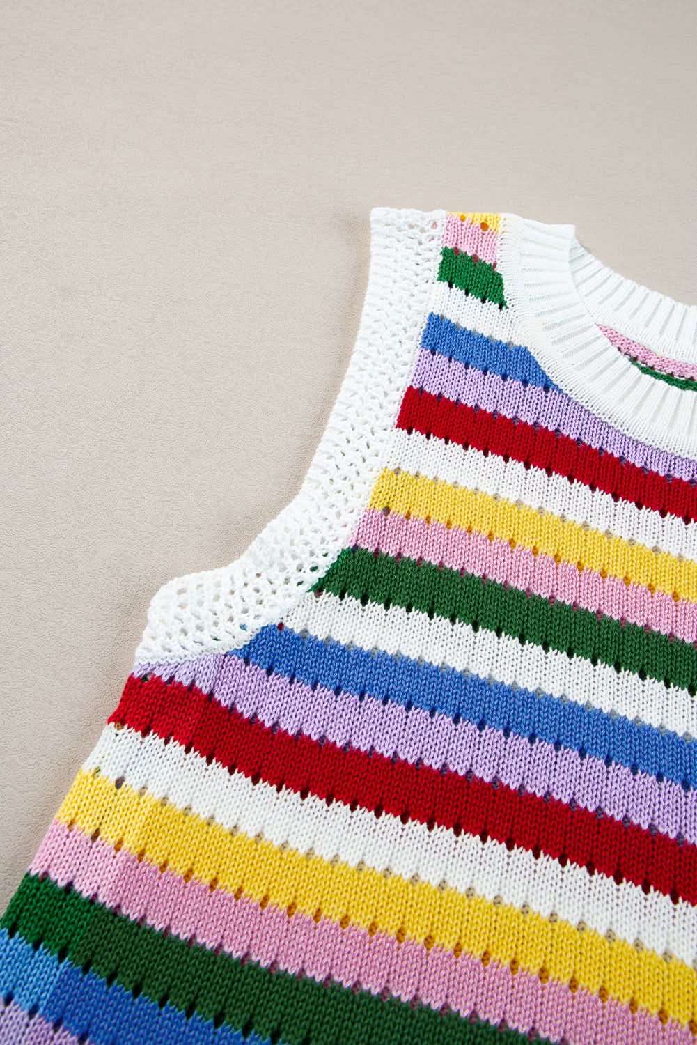 Love Salve Vibrant striped knitted vest with eyelet detail