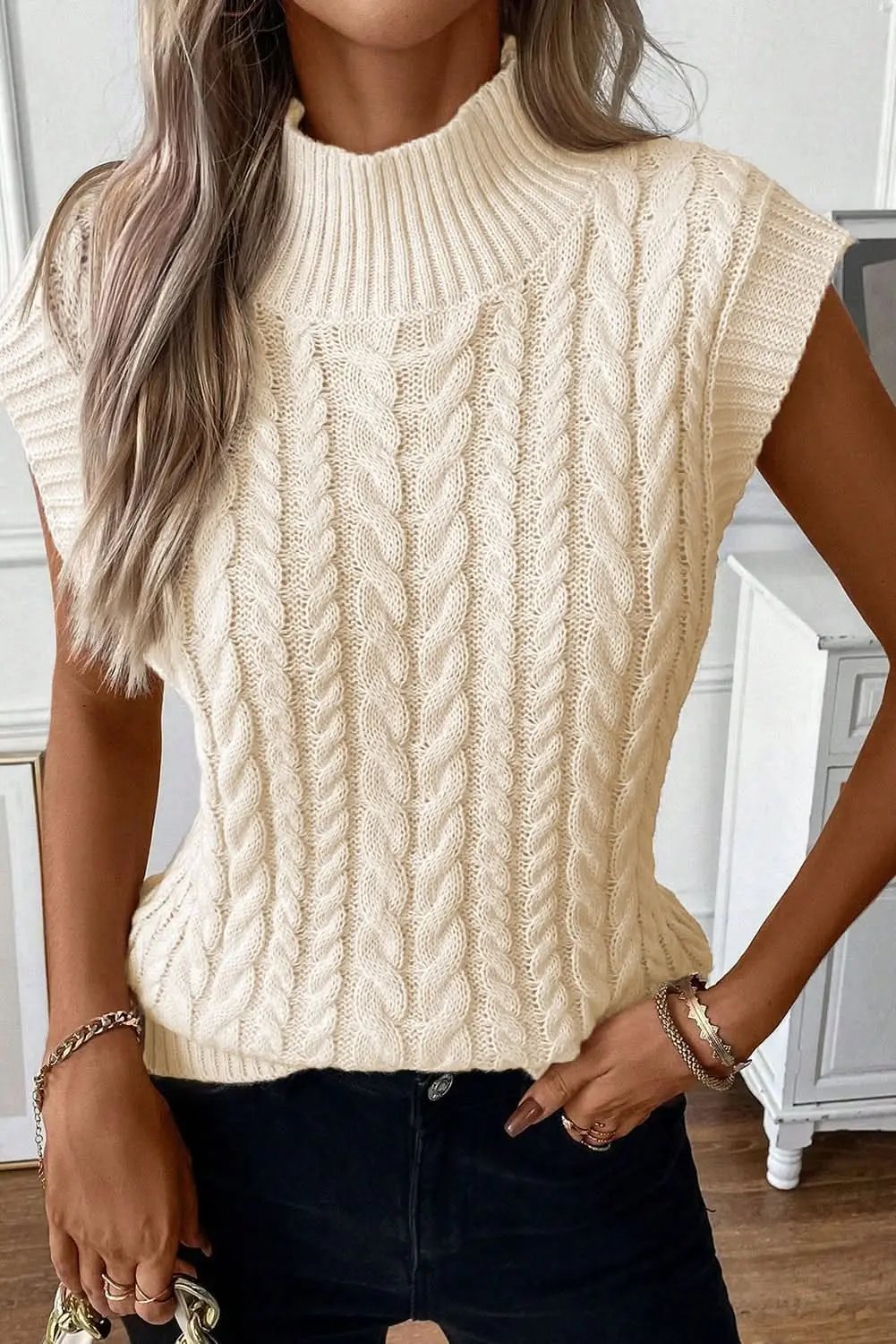 Sweater Vest - Cable Knit Layering - Oatmeal