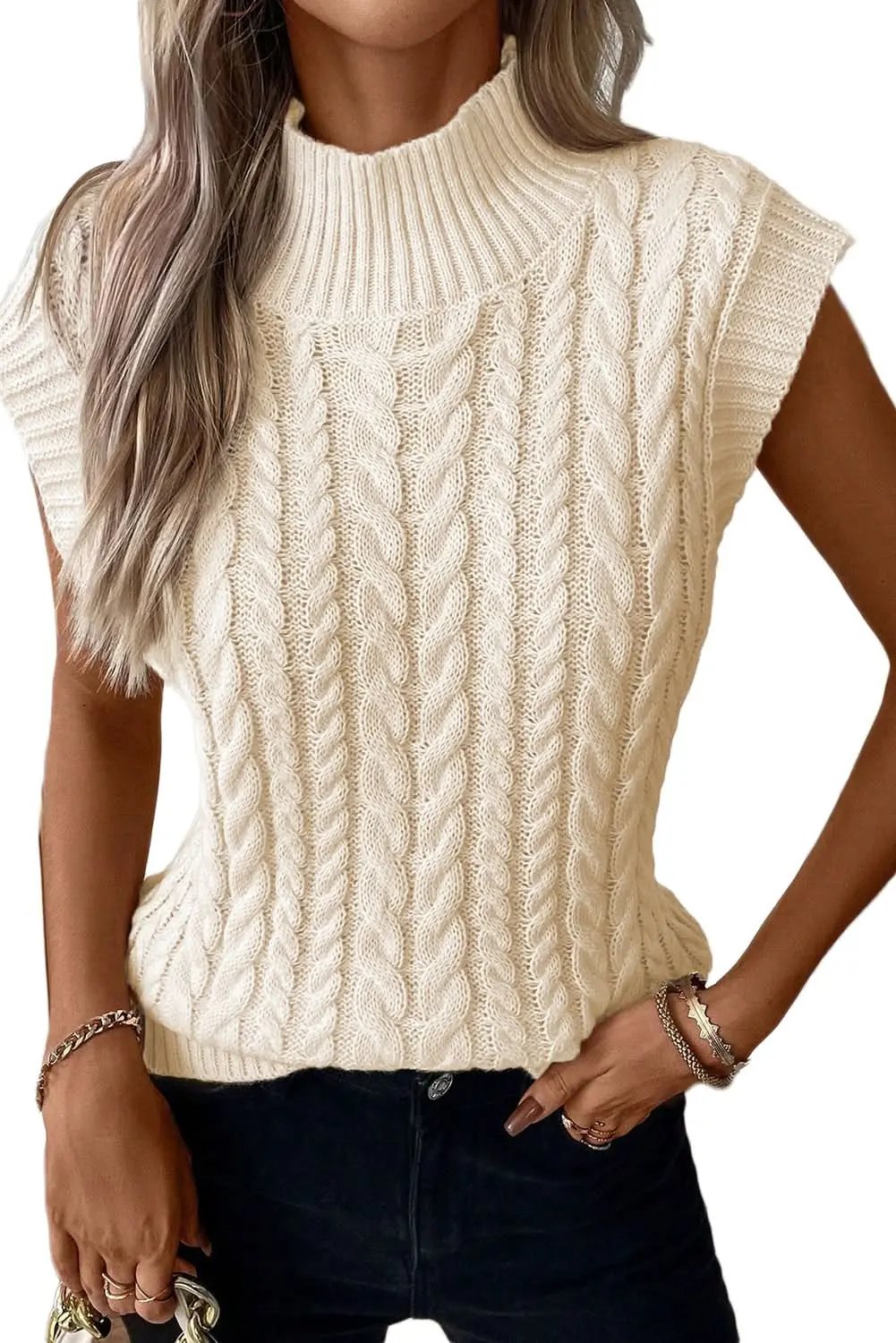 Sweater Vest - Cable Knit Layering - Oatmeal