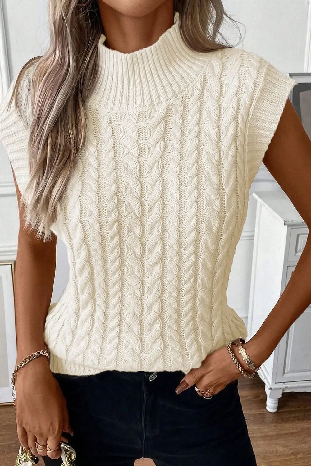 Sweater Vest - Cable Knit Layering - Oatmeal