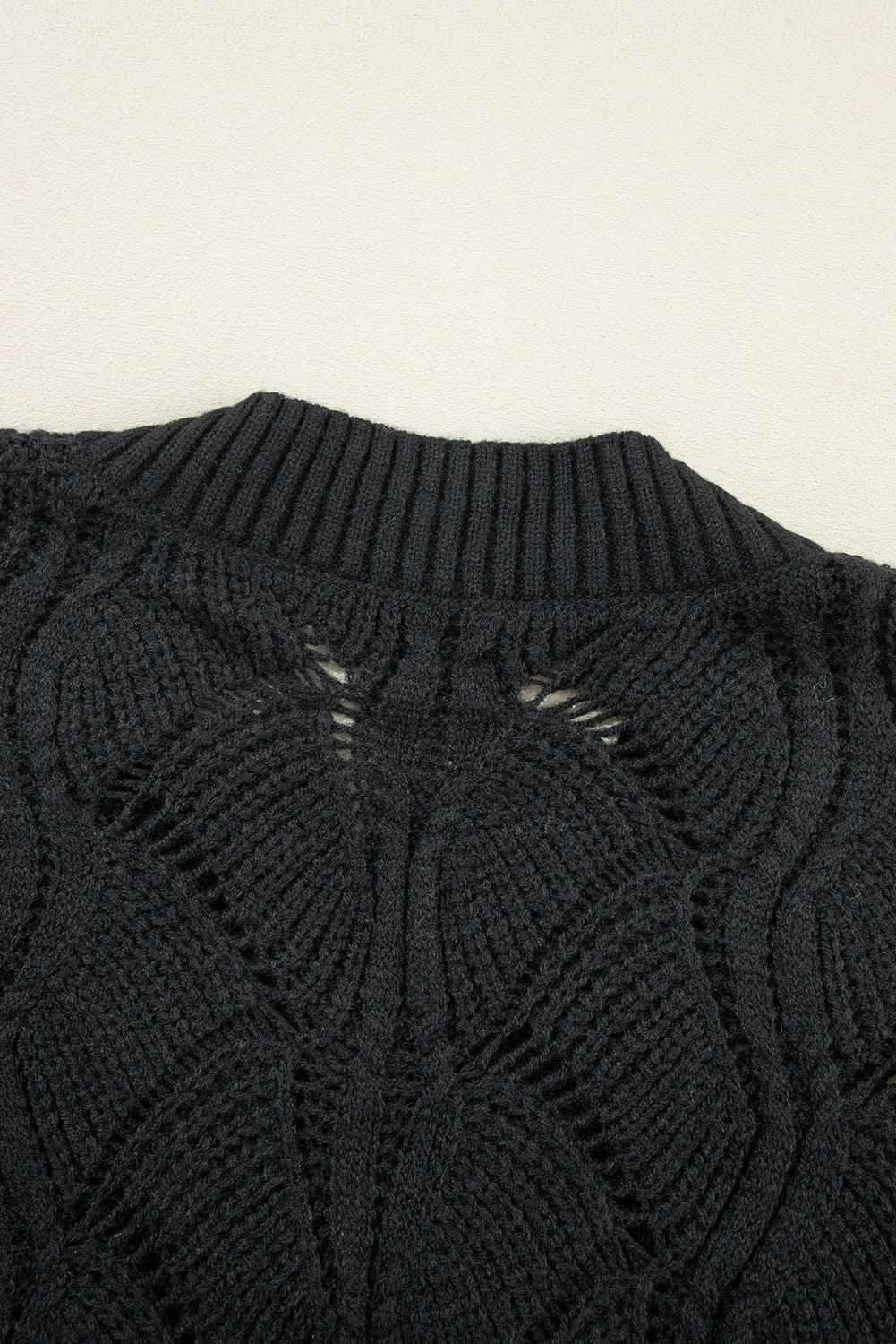 Love Salve Chic black hollow knit v-neck sweater