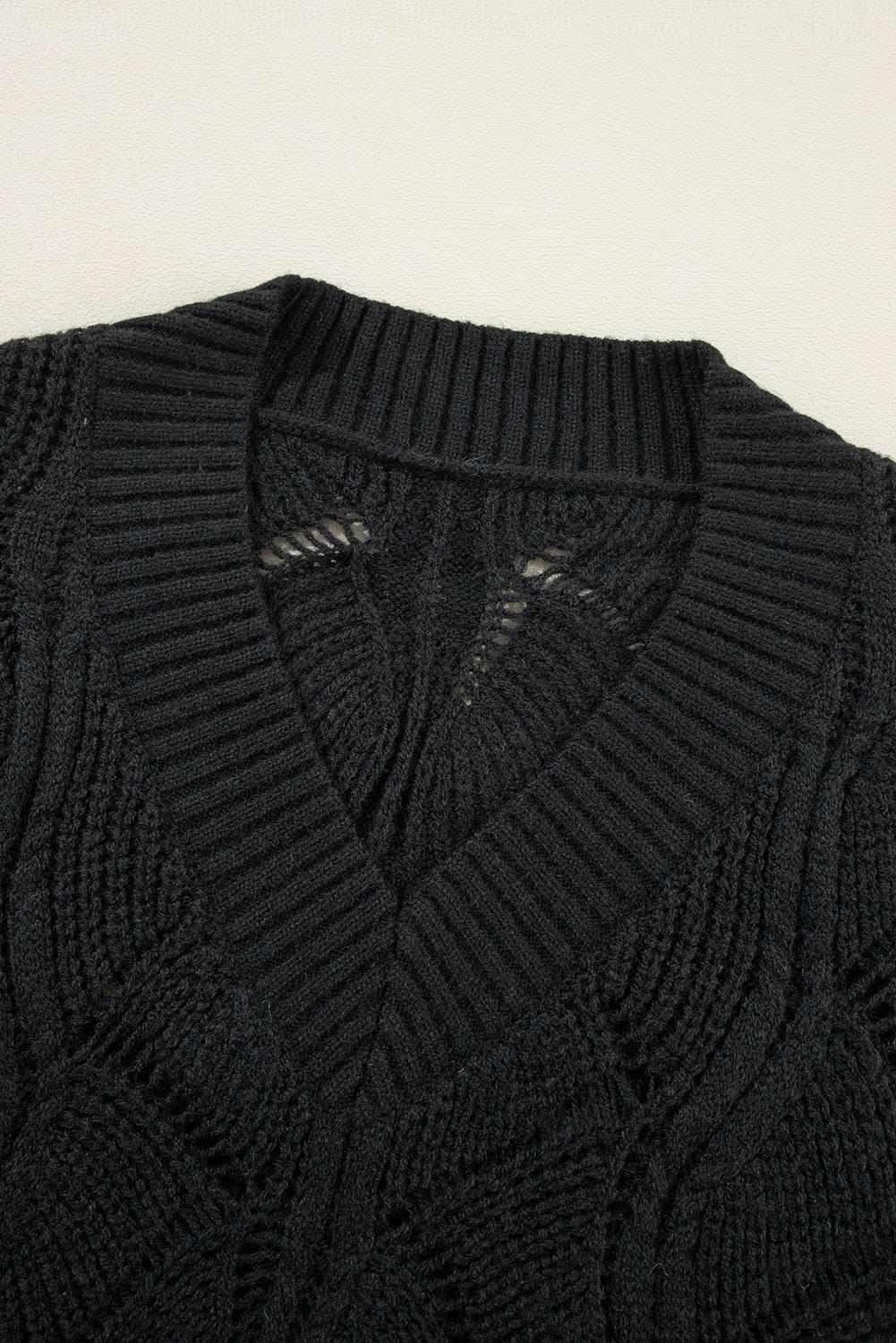 Love Salve Chic black hollow knit v-neck sweater