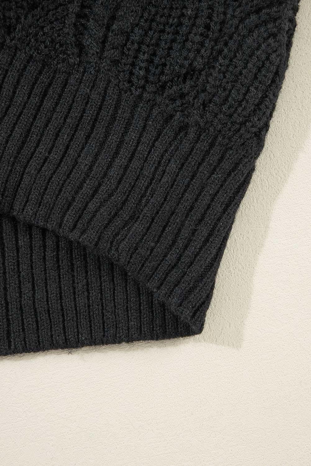 Love Salve Chic black hollow knit v-neck sweater