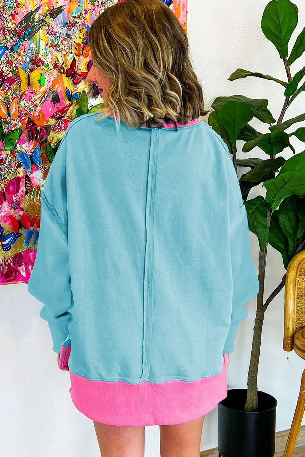 Love Salve Light Blue Oversized Crew Sweatshirt