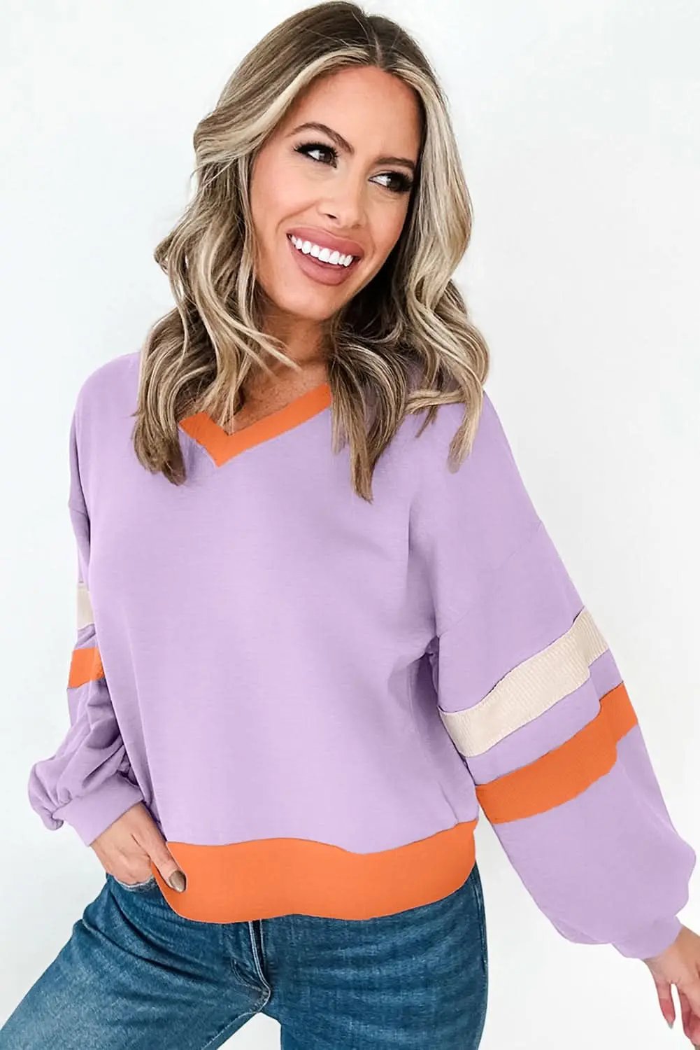 Love Salve Orchid bouquet v-neck sweatshirt
