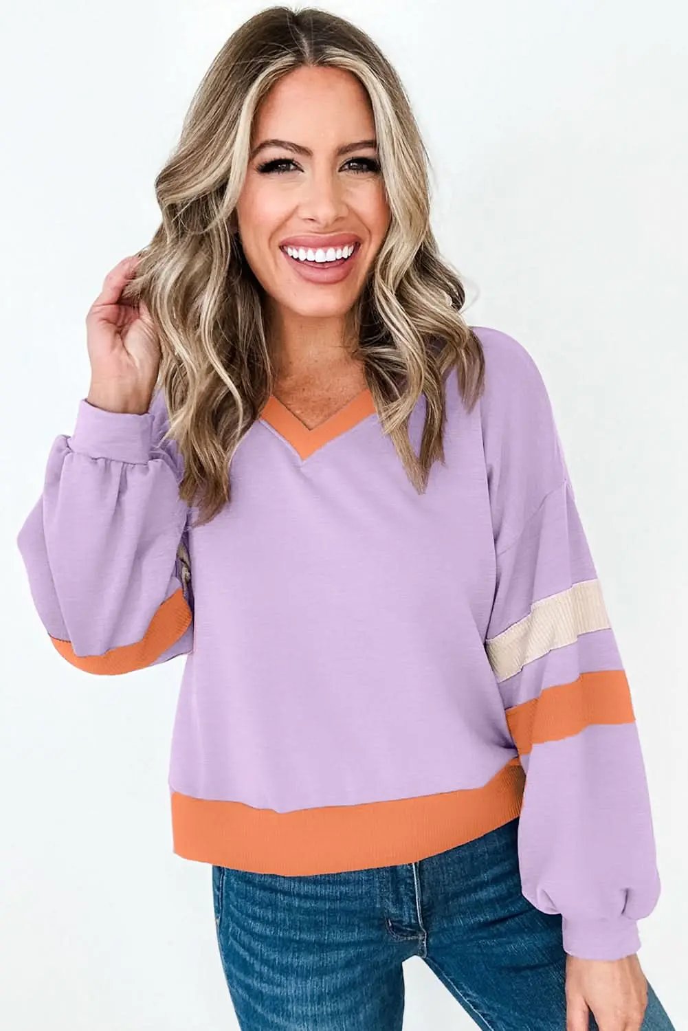 Love Salve Orchid bouquet v-neck sweatshirt