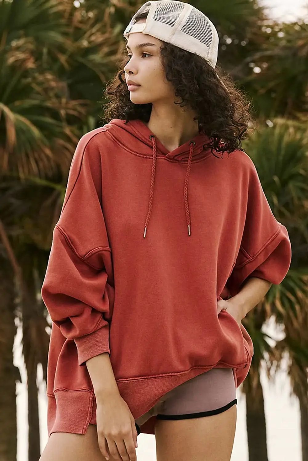 Love Salve Red clay oversized drawstring hoodie