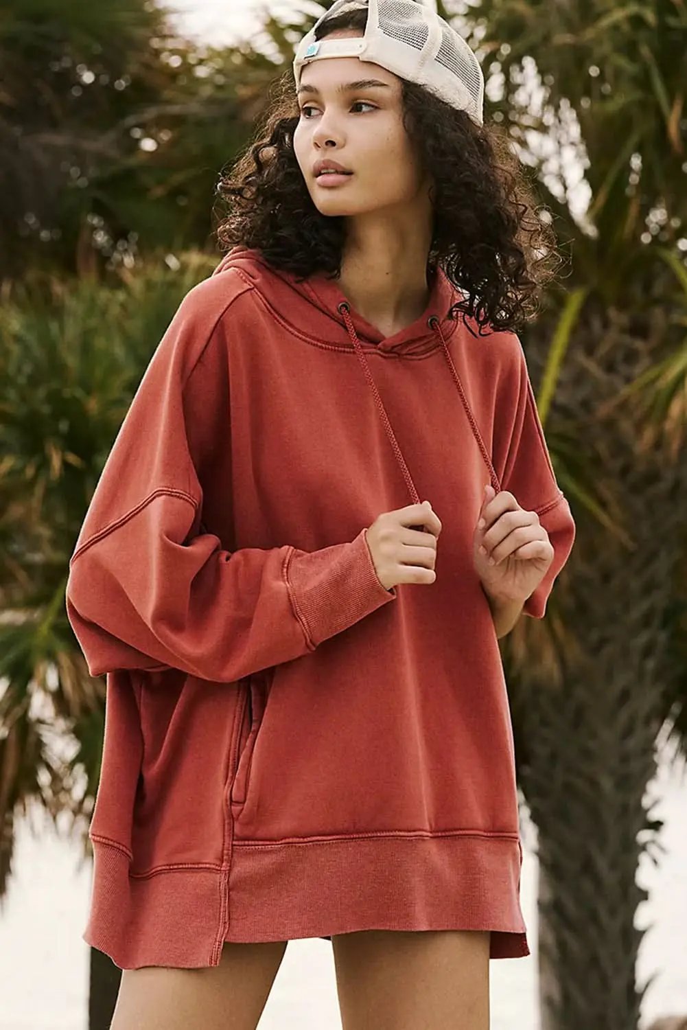 Love Salve Red clay oversized drawstring hoodie