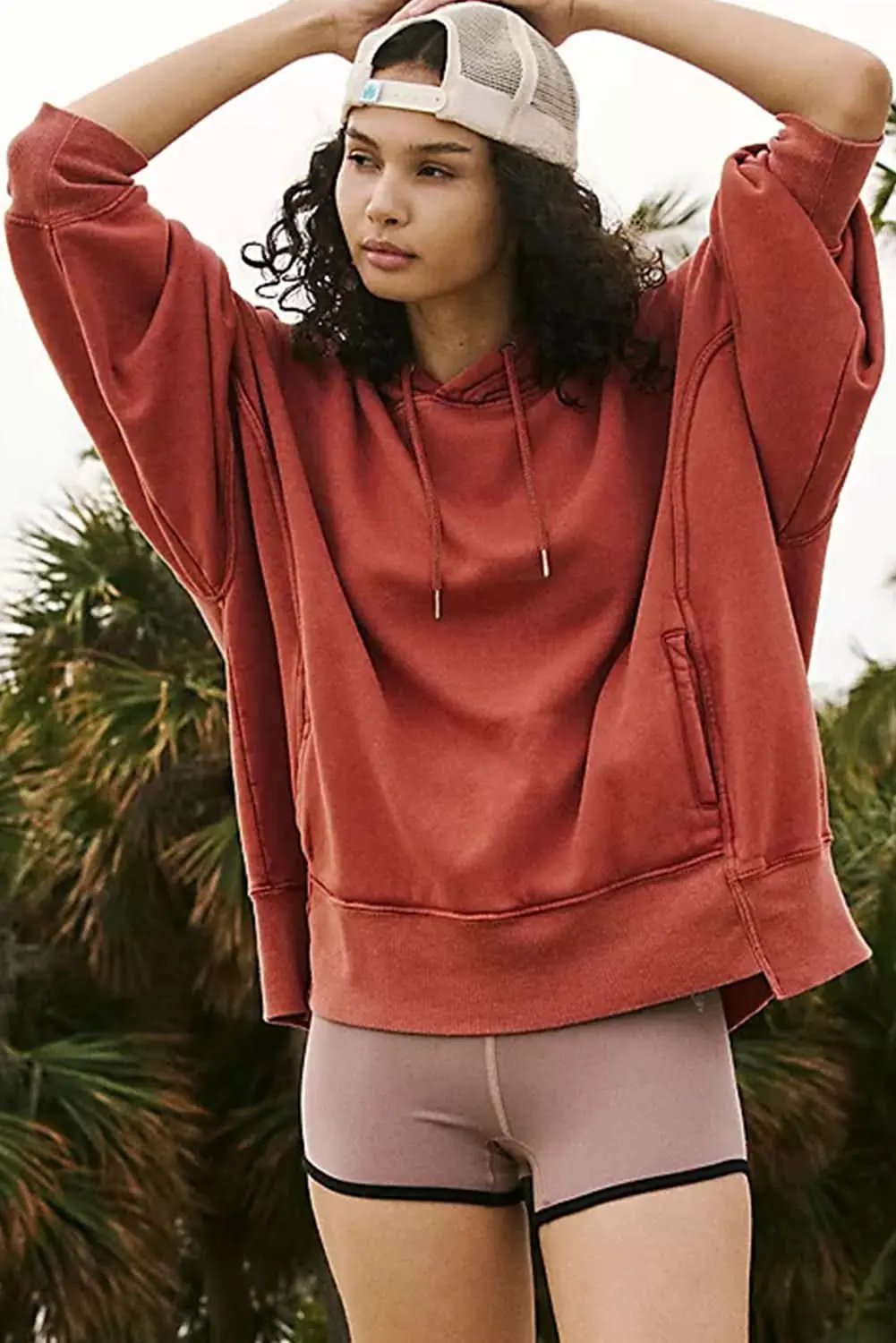 Love Salve Red clay oversized drawstring hoodie