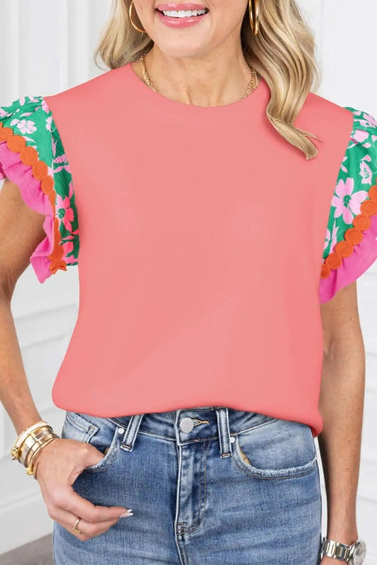 Love Salve Peach blossom floral top with ricrac