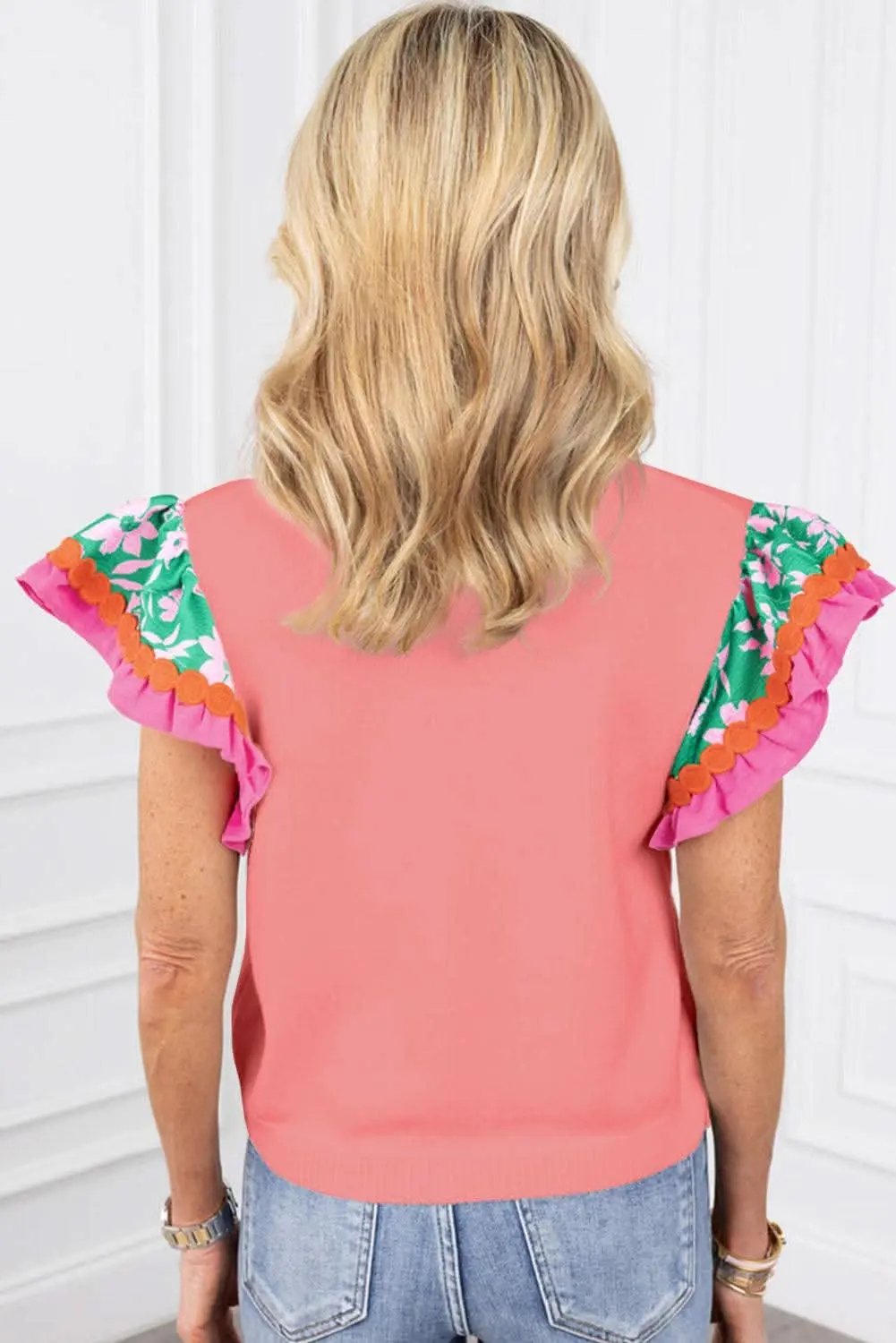 Love Salve Peach blossom floral top with ricrac