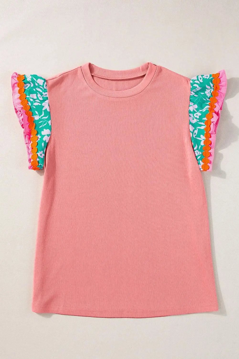 Love Salve Peach blossom floral top with ricrac