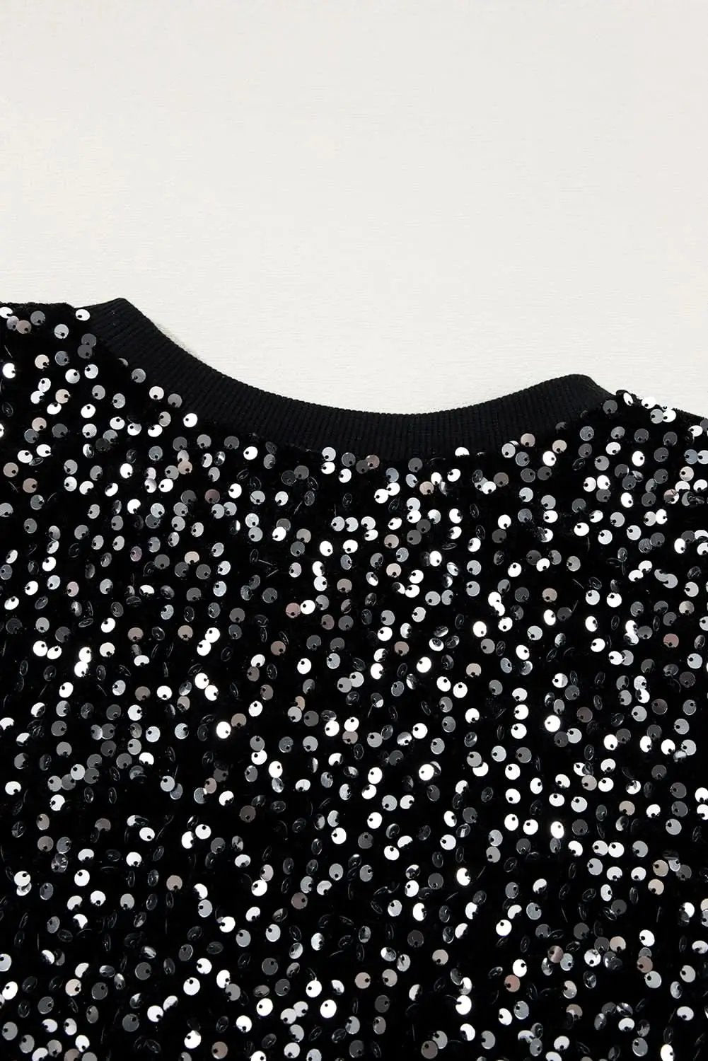 Love Salve Black Sequined Long Sleeve Crew Neck Cropped Blous