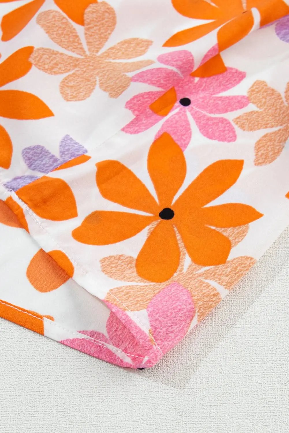 Love Salve Orange Smocked Floral Top Women's Lightweight Summer Top Ruffled Sleeves