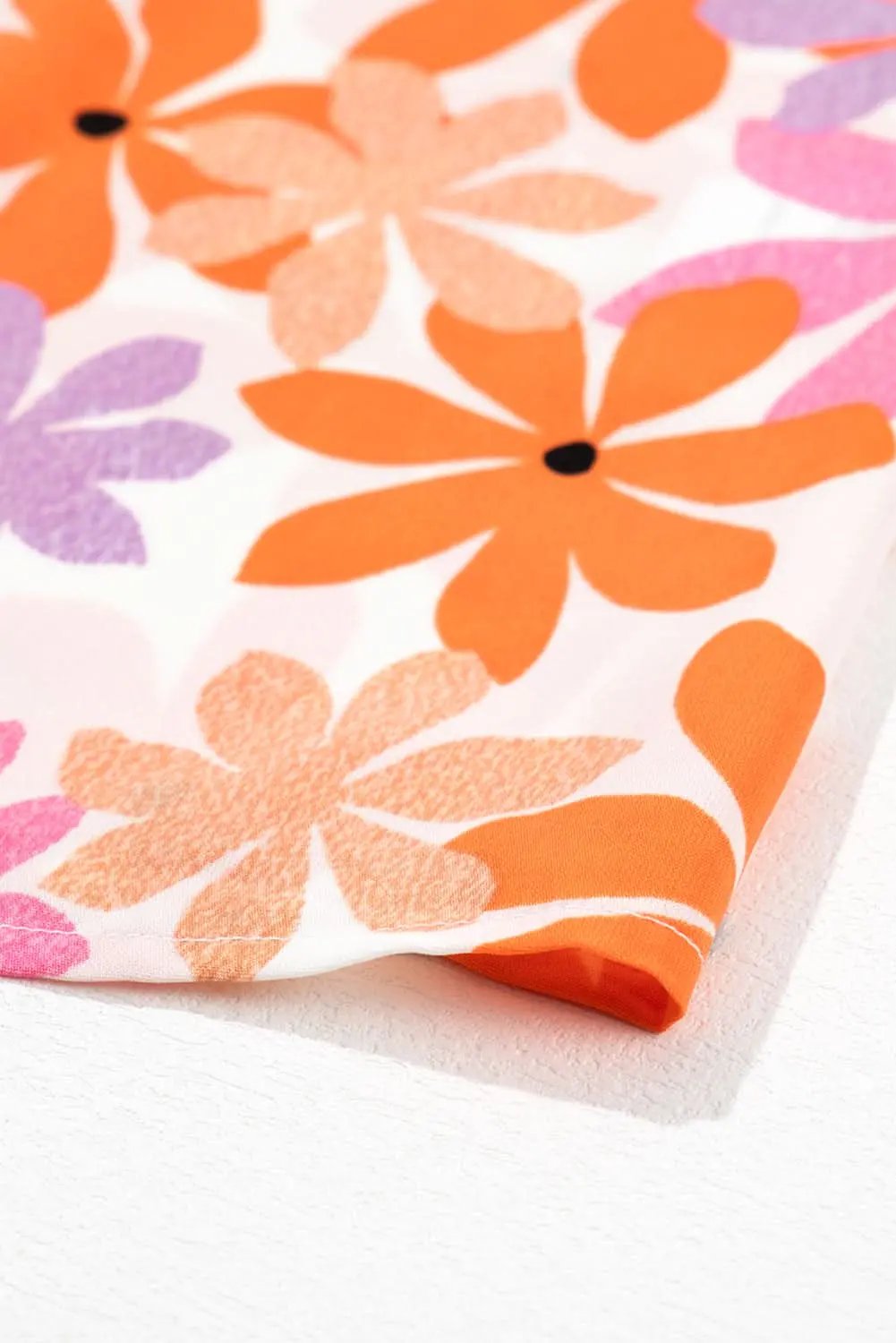 Love Salve Orange Smocked Floral Top Women's Lightweight Summer Top Ruffled Sleeves