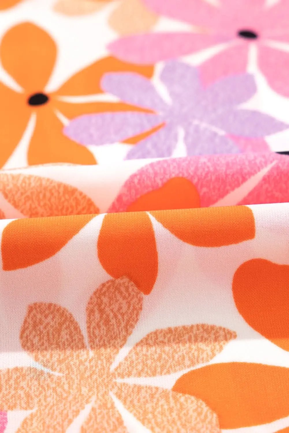 Love Salve Orange Smocked Floral Top Women's Lightweight Summer Top Ruffled Sleeves