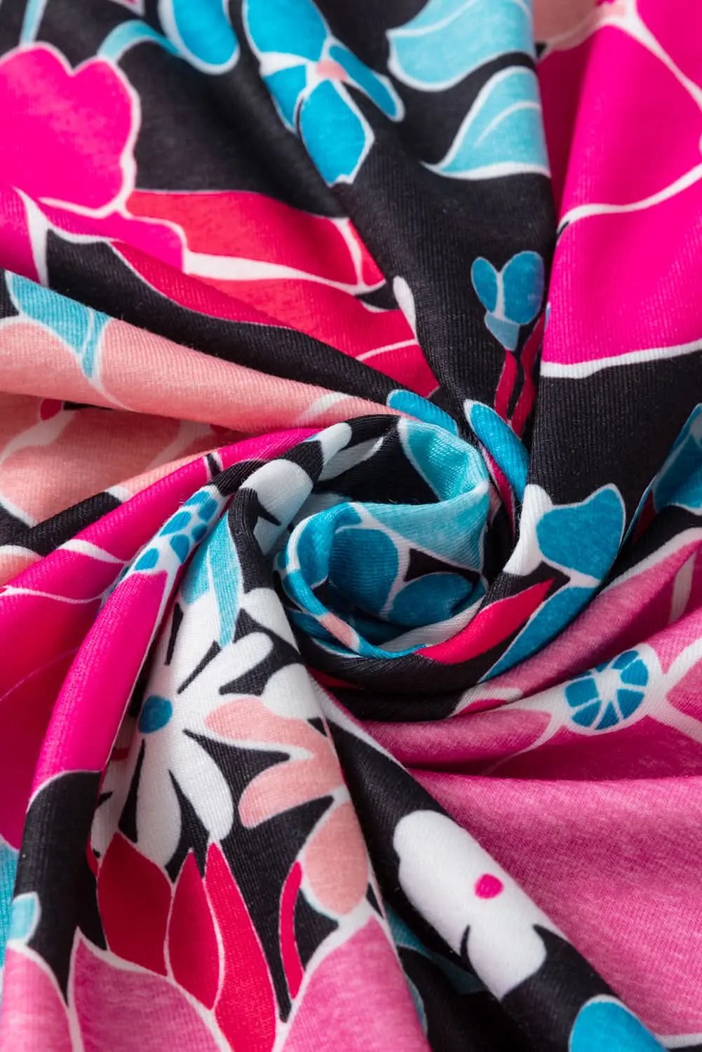 Love Salve Pink Floral V Neck Roll Tab Sleeve Blouse