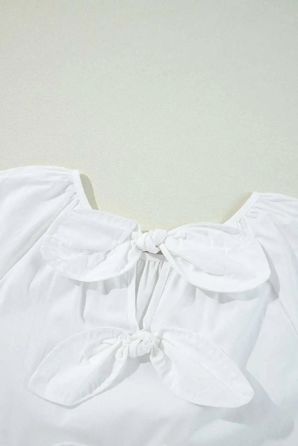 Love Salve White Bow Knot Cutout Back Loose Fit 3/4 Sleeve Bl