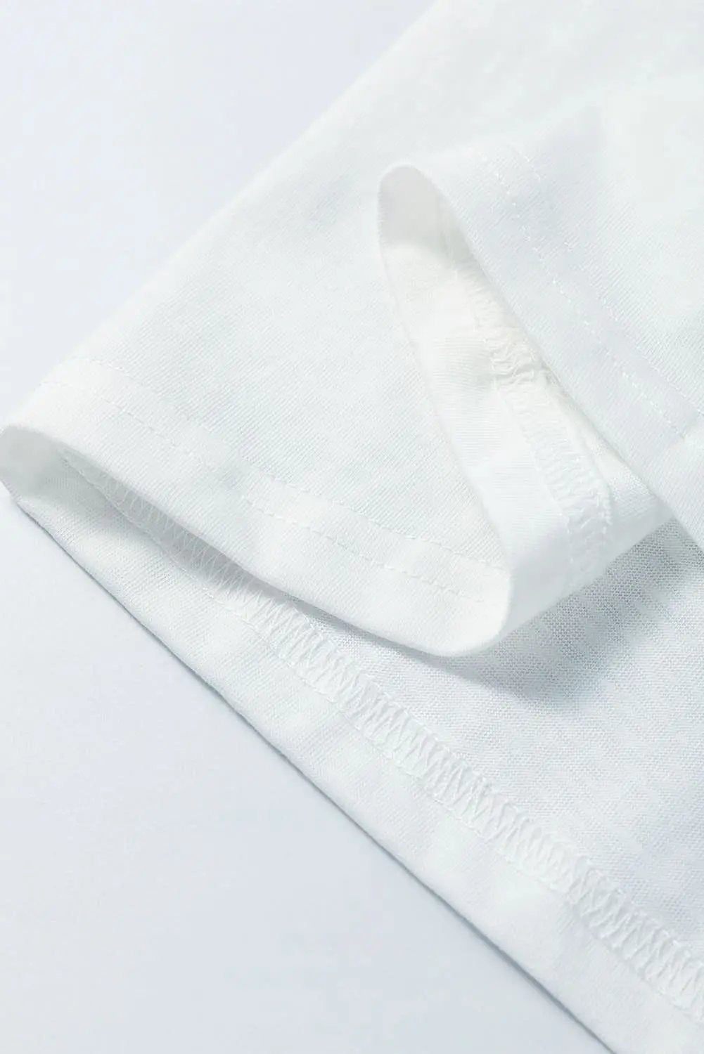 Love Salve White Tropical Leaf Printed Patchwork Sleeve Round