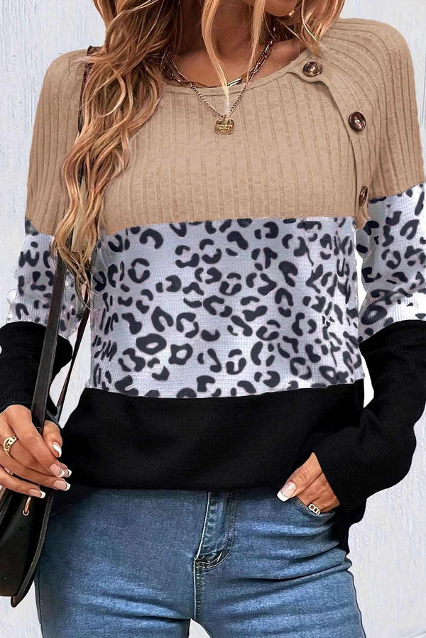 Love Salve Fierce black leopard button-up tee