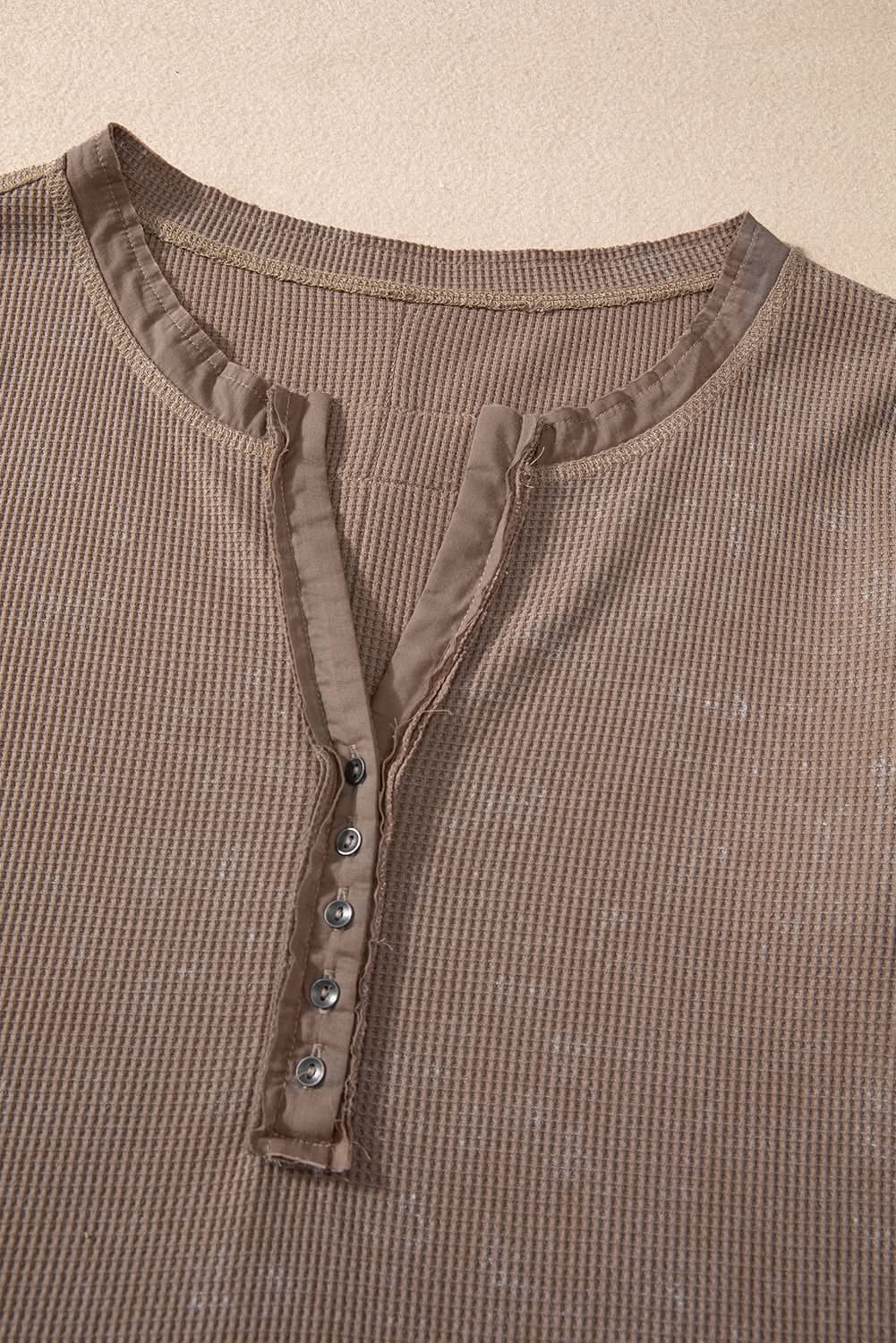 Love Salve Coffee Waffle Knit Top Daily Casual Women's Long Sleeve Acid Wash Tee - Soft & Chic