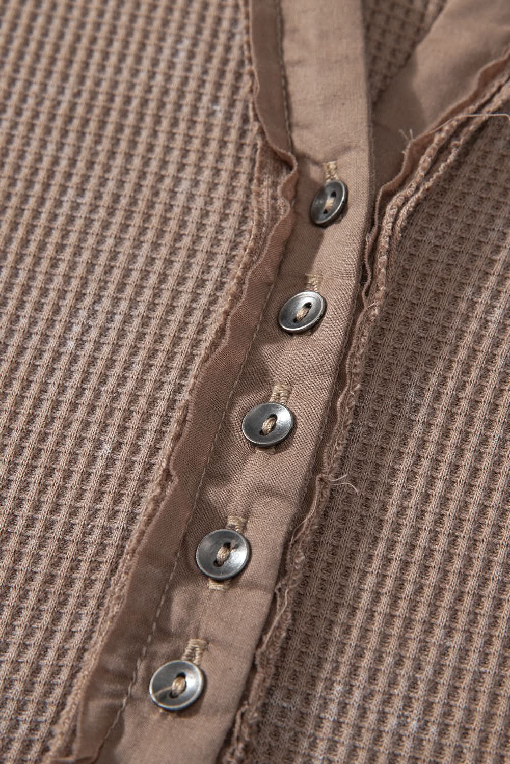 Love Salve Coffee Waffle Knit Top Daily Casual Women's Long Sleeve Acid Wash Tee - Soft & Chic