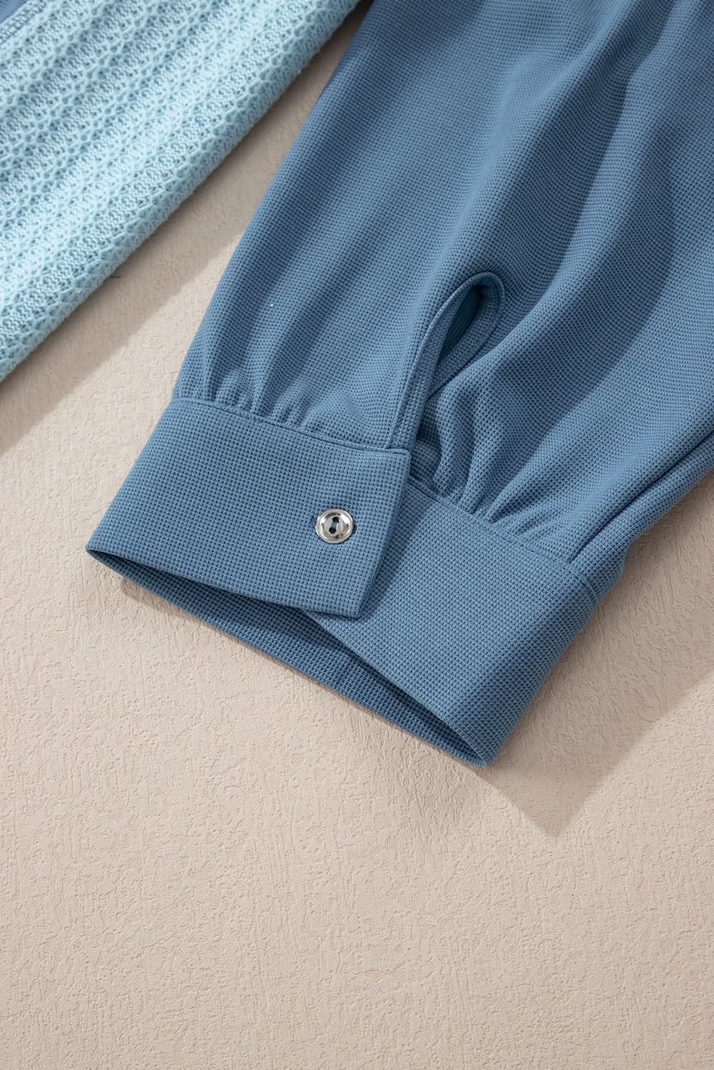 Love Salve Dusk Blue Colorblock Stitching Patchwork Buttoned