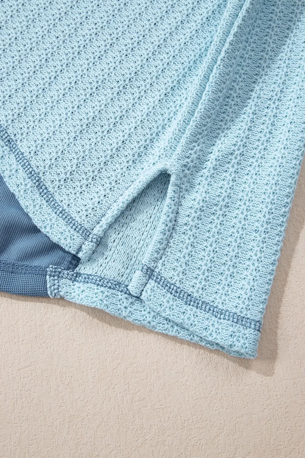 Love Salve Dusk Blue Colorblock Stitching Patchwork Buttoned