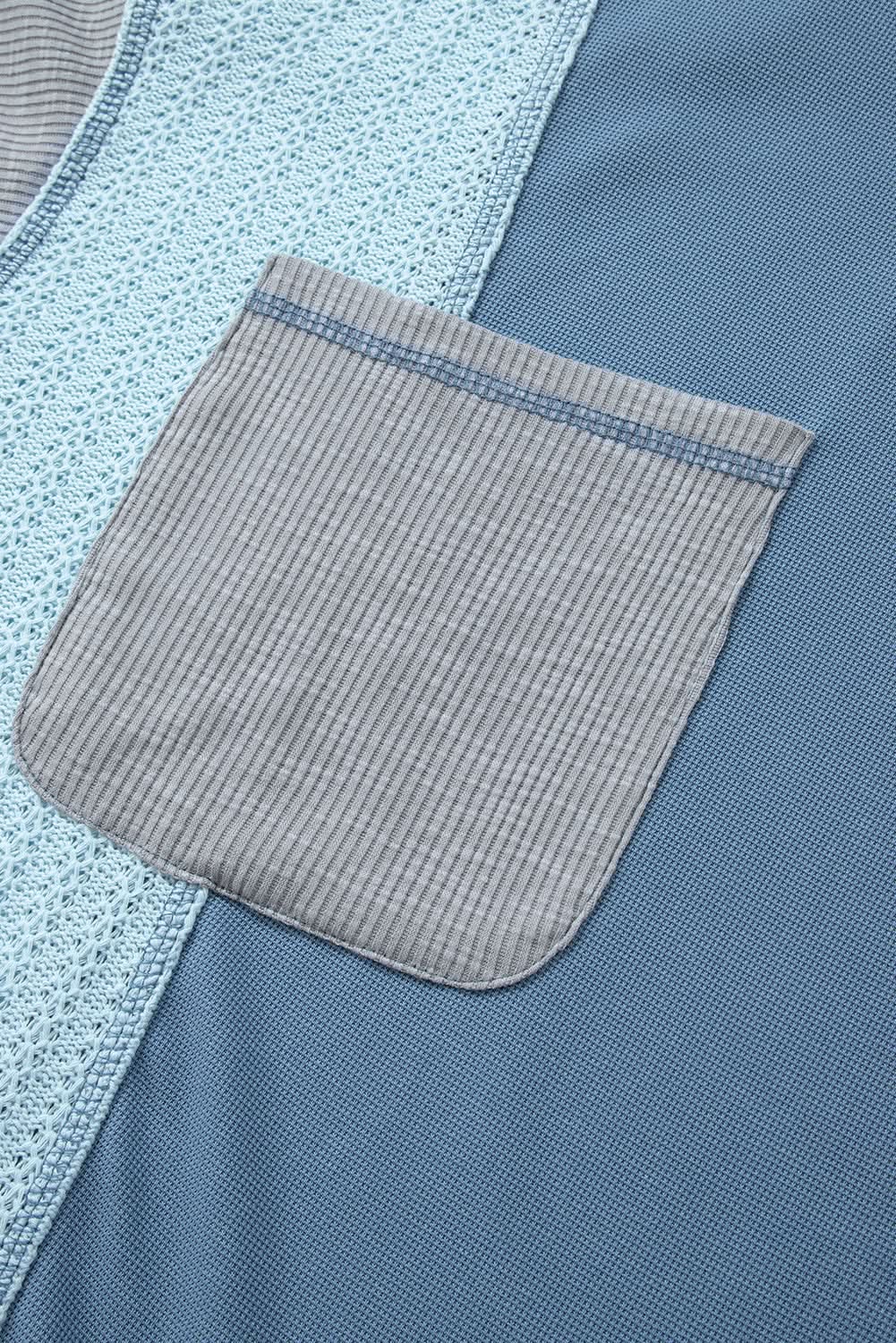 Love Salve Dusk Blue Colorblock Stitching Patchwork Buttoned