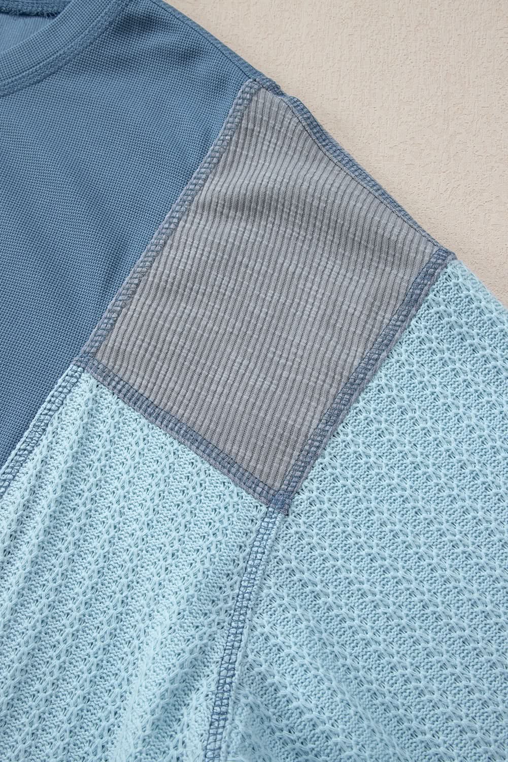 Love Salve Dusk Blue Colorblock Stitching Patchwork Buttoned