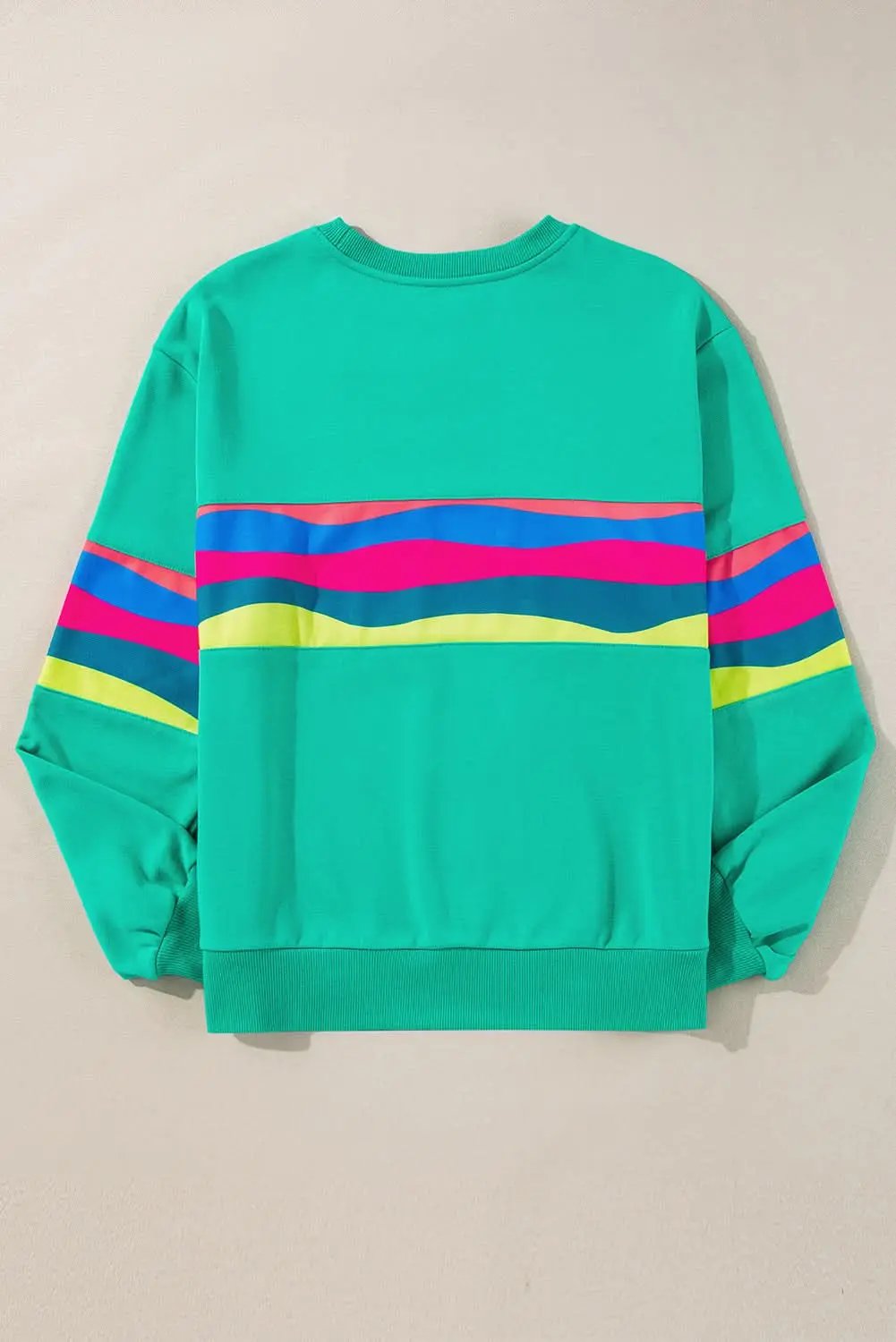 Love Salve Green Colorful Striped Accent Long Sleeve T Shirt
