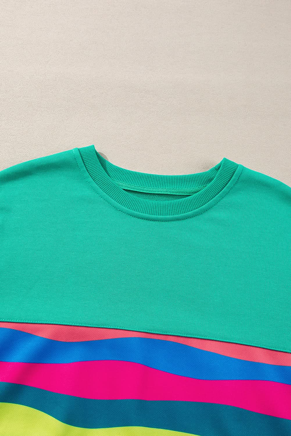 Love Salve Green Colorful Striped Accent Long Sleeve T Shirt