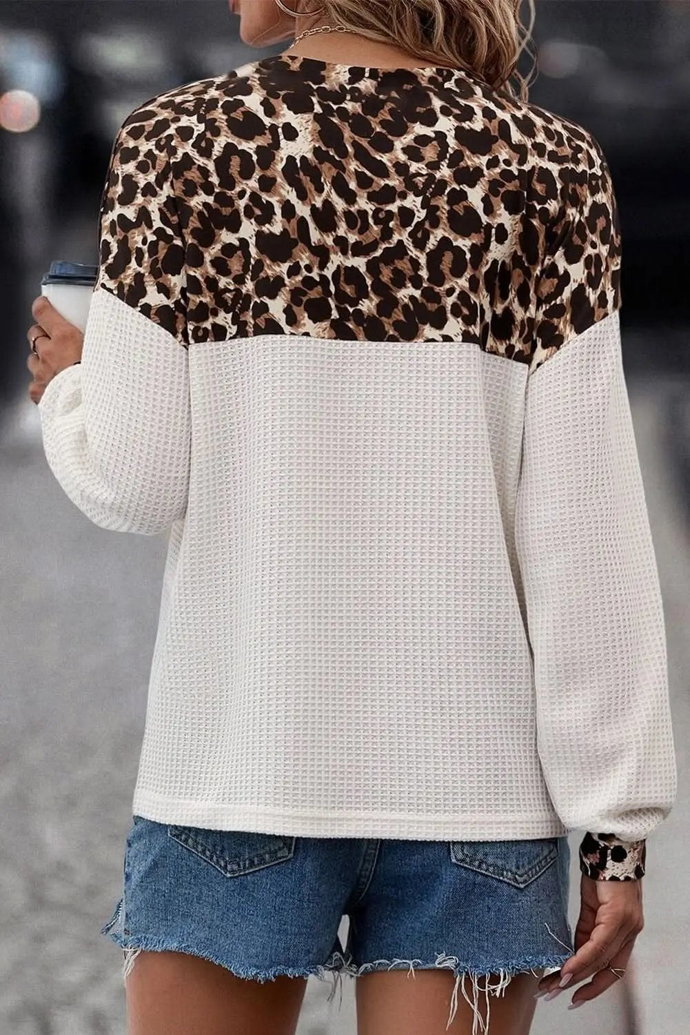 Love Salve White leopard v-neck knit top