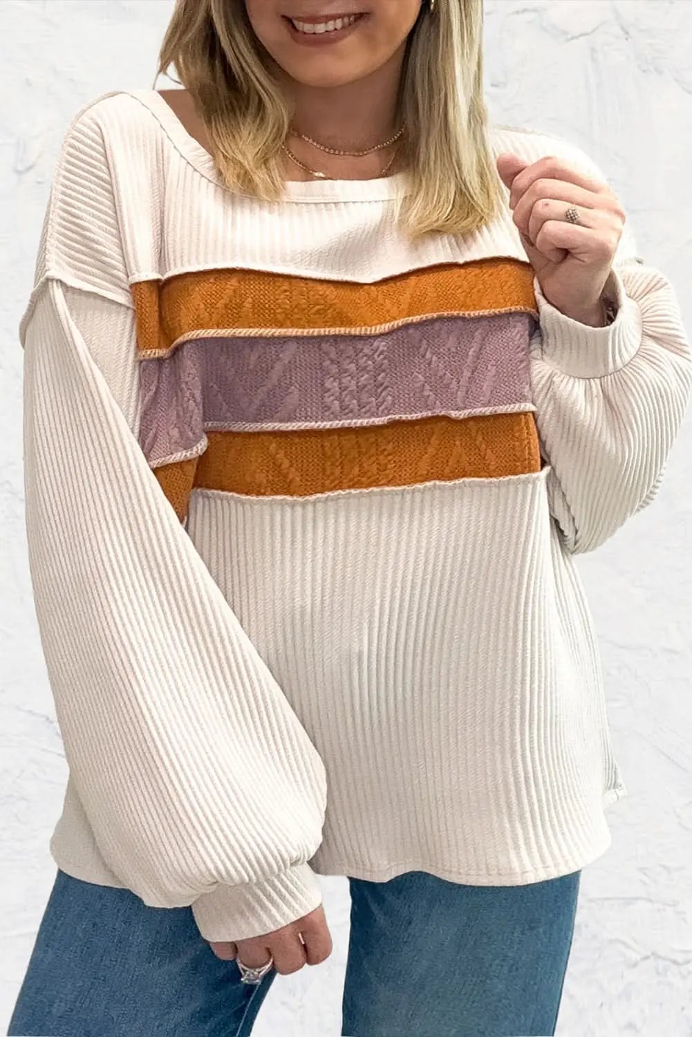 Love Salve White Knit Top Women's Casual Drop Sleeve Trendy Fashion Top