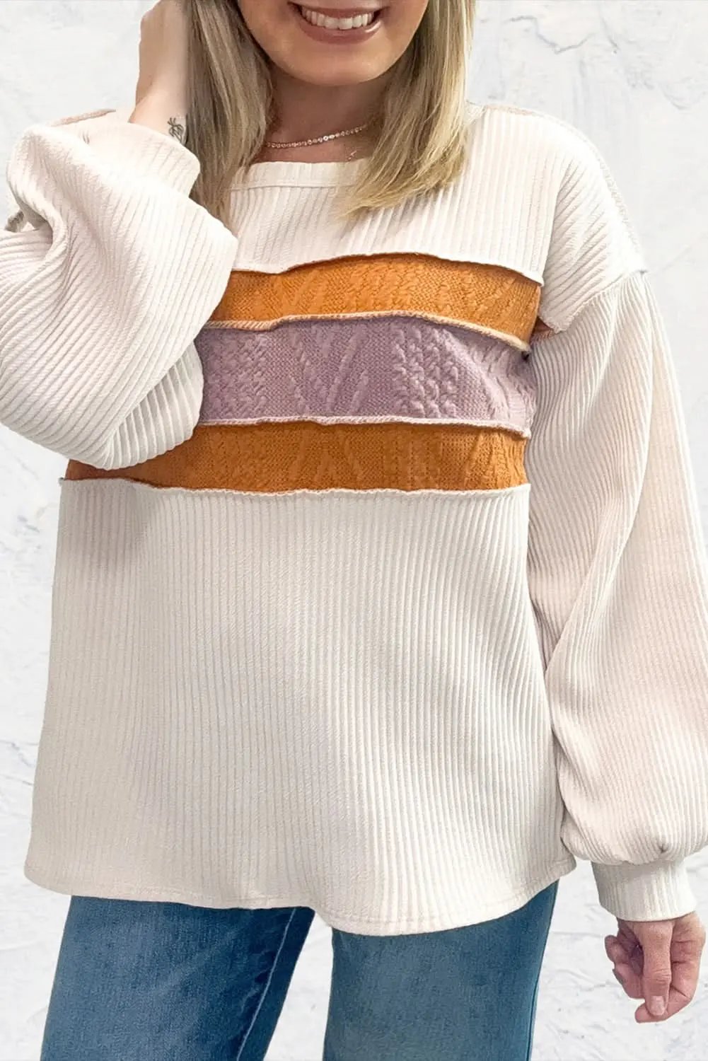 Love Salve White Knit Top Women's Casual Drop Sleeve Trendy Fashion Top