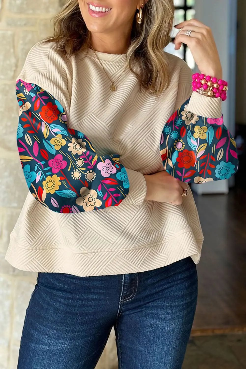 Love Salve White floral sleeve knit top