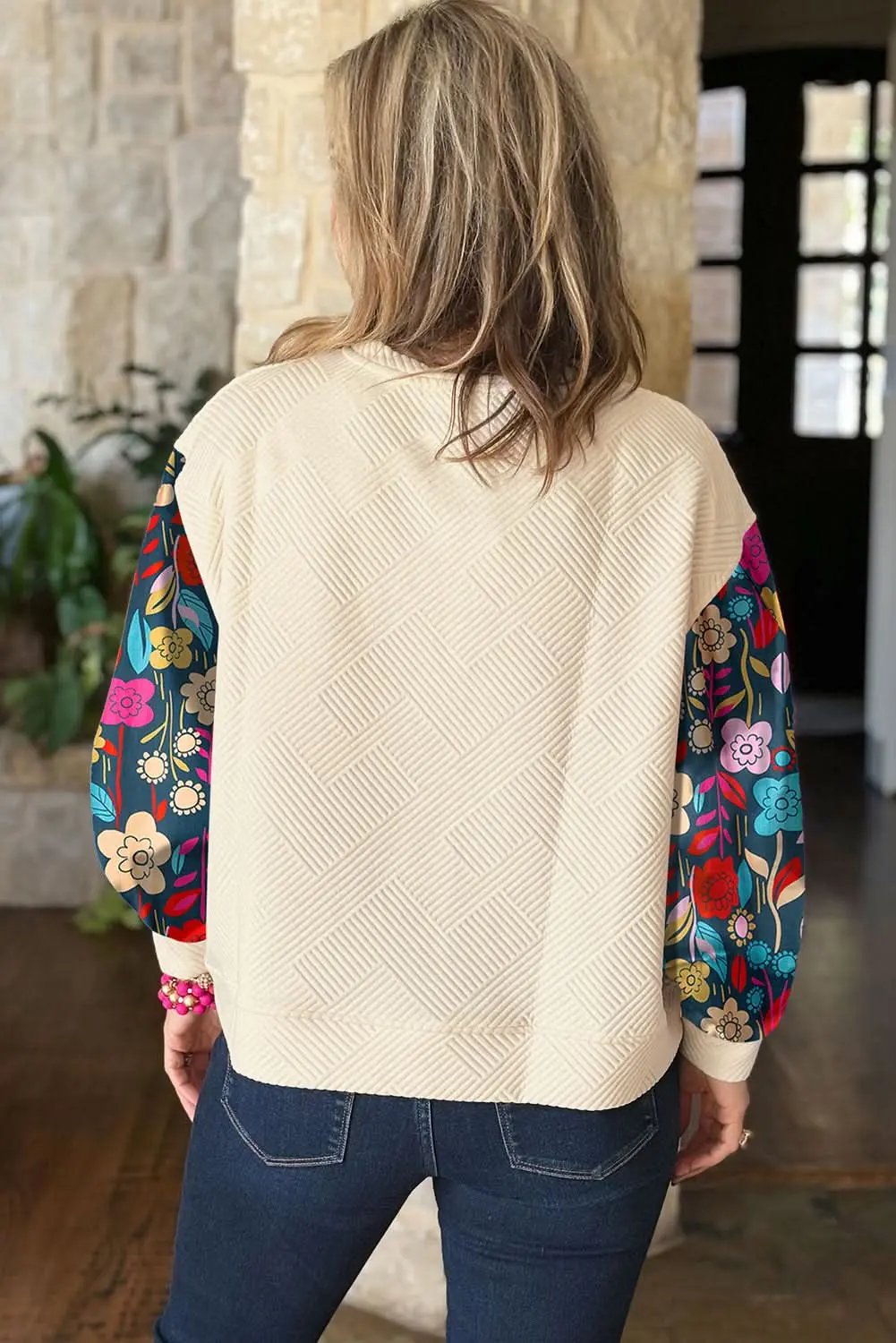Love Salve White floral sleeve knit top