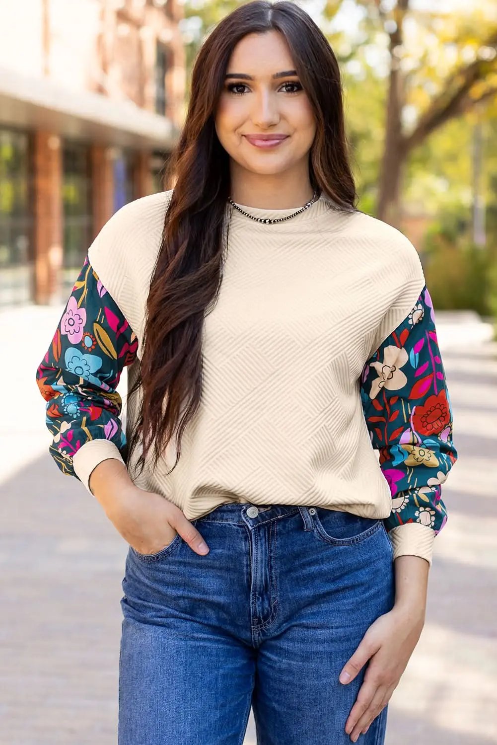 Love Salve White floral sleeve knit top